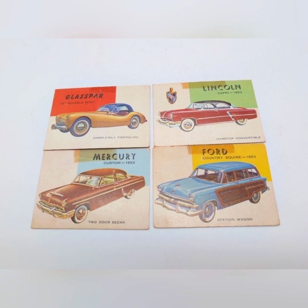 1954 Topps Car Card Set 4 Ford, Lincoln, Mercury, Glasspar Models